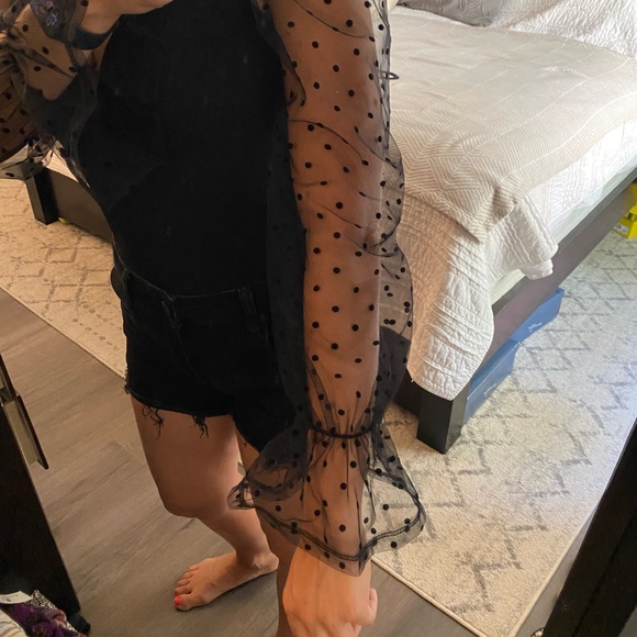 Black Bodysuit Sheer sleeves size M - Picture 6 of 7